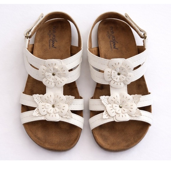 Natural Soul Shoes - Natural Soul Avril Sandals Size‎ 9.5M White Floral Comfort Footbed Slingback